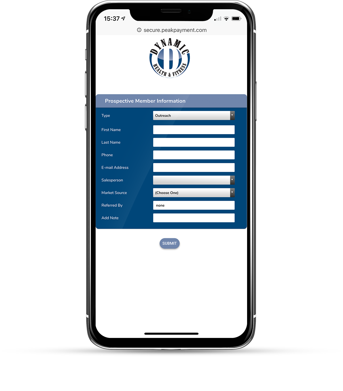 Peak Payment mobile app - Prospective Member Information form