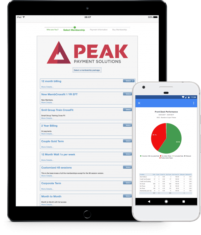 Peak Payment software on tablet and phone